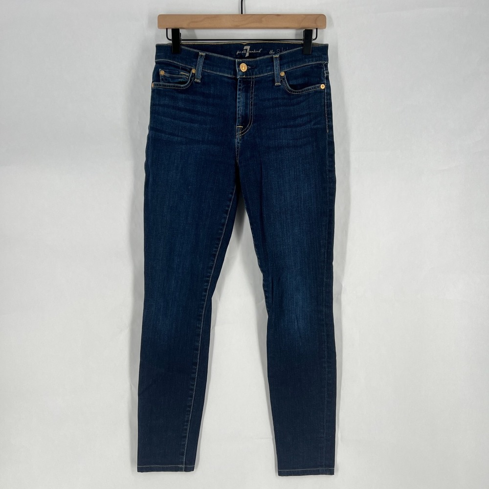 7‎ For All Mankind Jeans Womens 29 Blue Whiskering Denim Cotton Stretch Mid Rise